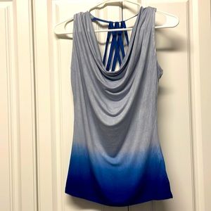 LIKE NEW! Blue Ombre Cowl Neck Strappy Back Top, XS